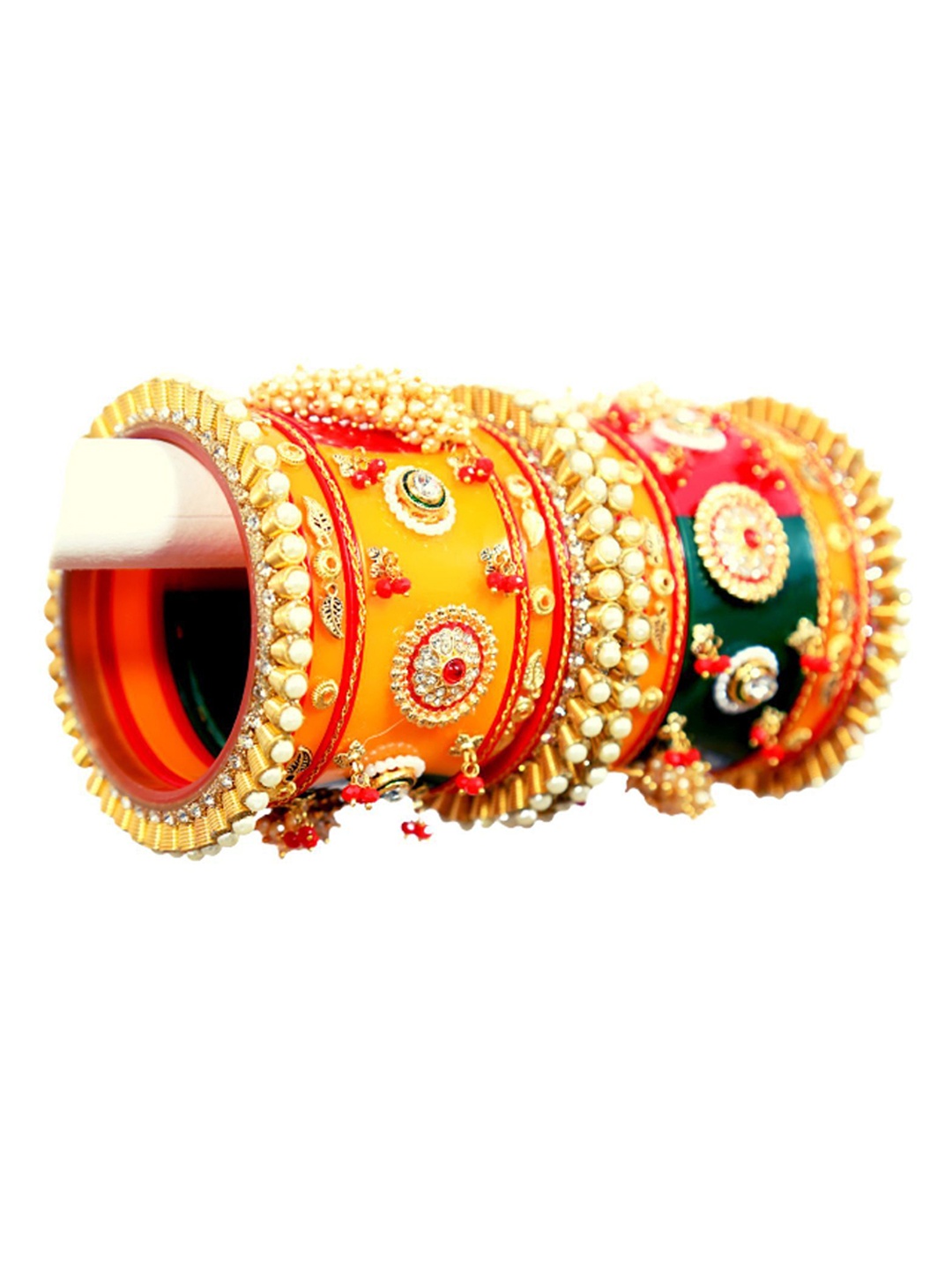 

Align Set Of 2 Gold-Plated Stones Studded & Pearl Beaded Chuda Bangles