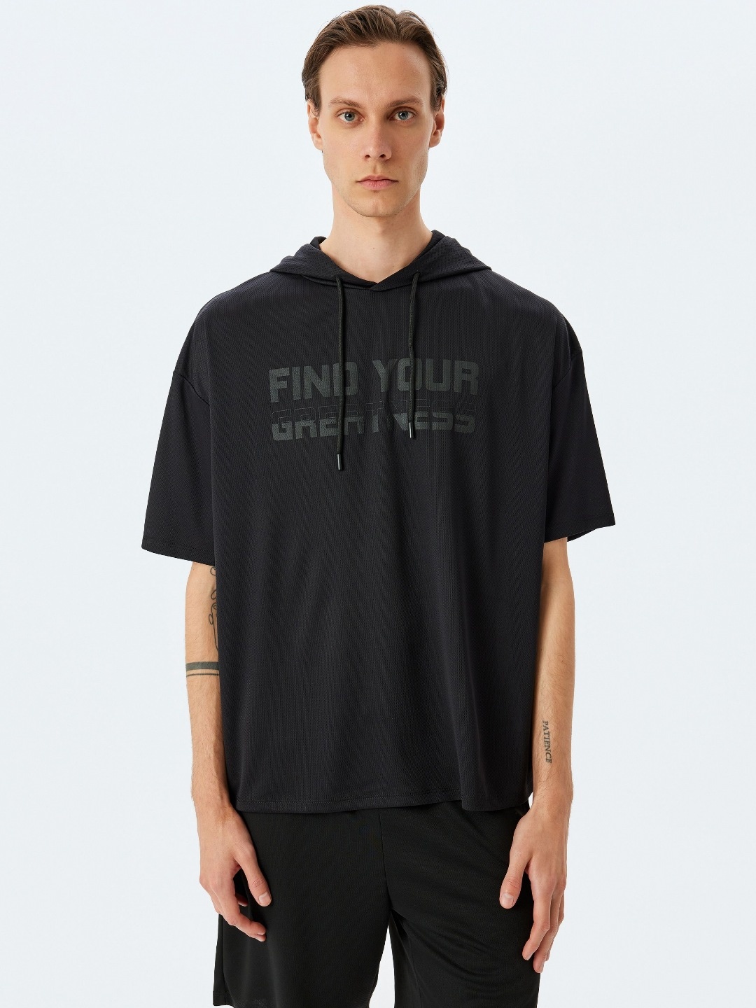 

Koton Men Typography Printed Hood Relaxed Fit T-shirt, Charcoal