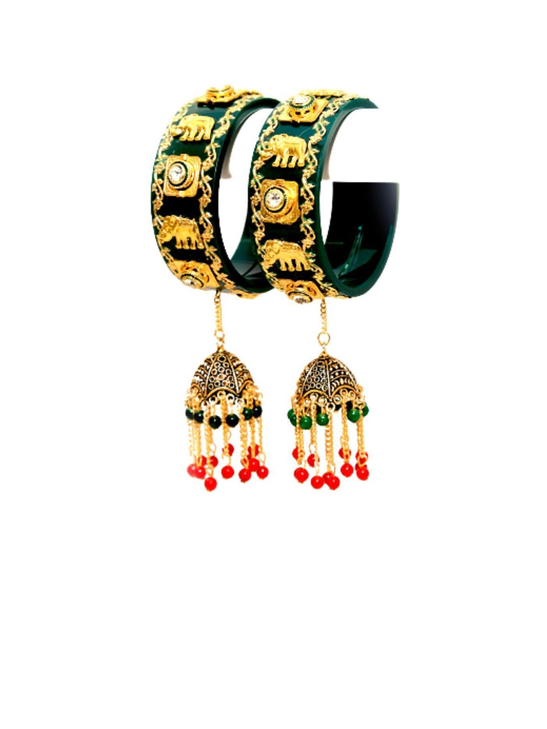 

Align Set Of 2 Gold-Plated Stones Studded & Pearls Beaded Latkan Bangles