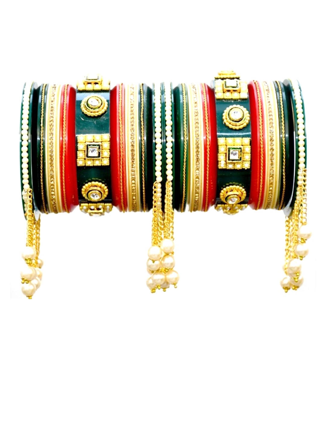 

Align Set Of 2 Gold-Plated Stone-Studded & Beaded Chuda Bangles
