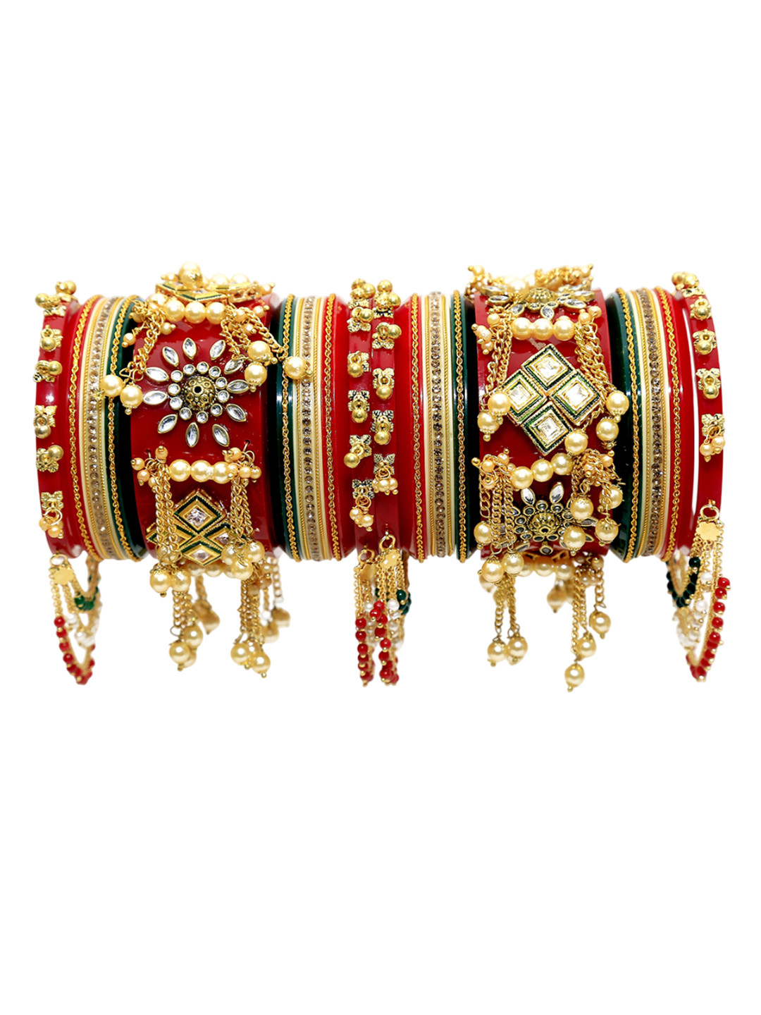 

Align Set Of 2 Gold-Plated Stone-Studded & Beaded Chuda Bangles