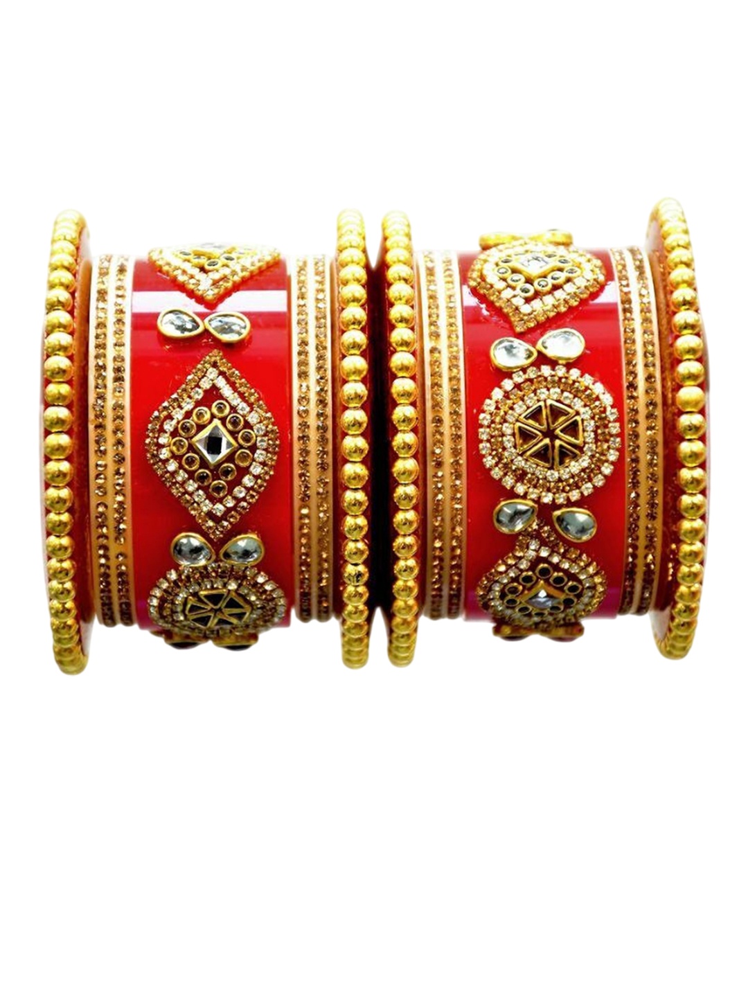

Align Set Of 2 Gold-Plated American Diamond-Studded & Beaded Chuda Bangles