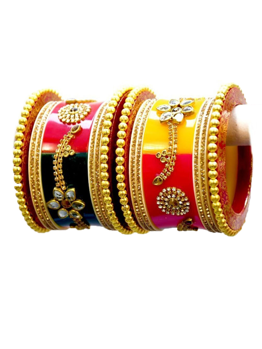 

Align Set Of 2 Gold Plated American Diamond Studded & Beaded Chuda Bangles