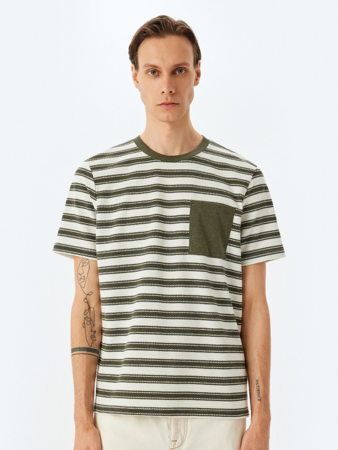 Koton Men Striped Round Neck T-shirt, White
