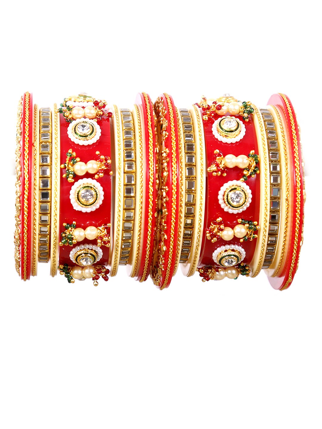 

Align Set Of 2 Gold-Plated Stone Studded & Pearls Beaded Chuda Bangles