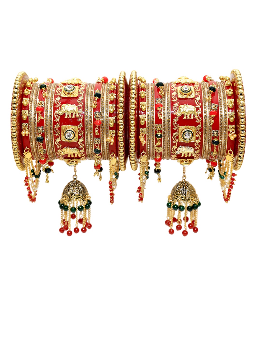 

Align Set Of 2 Gold-Plated Stones-Studded & Beaded Chuda Bangles