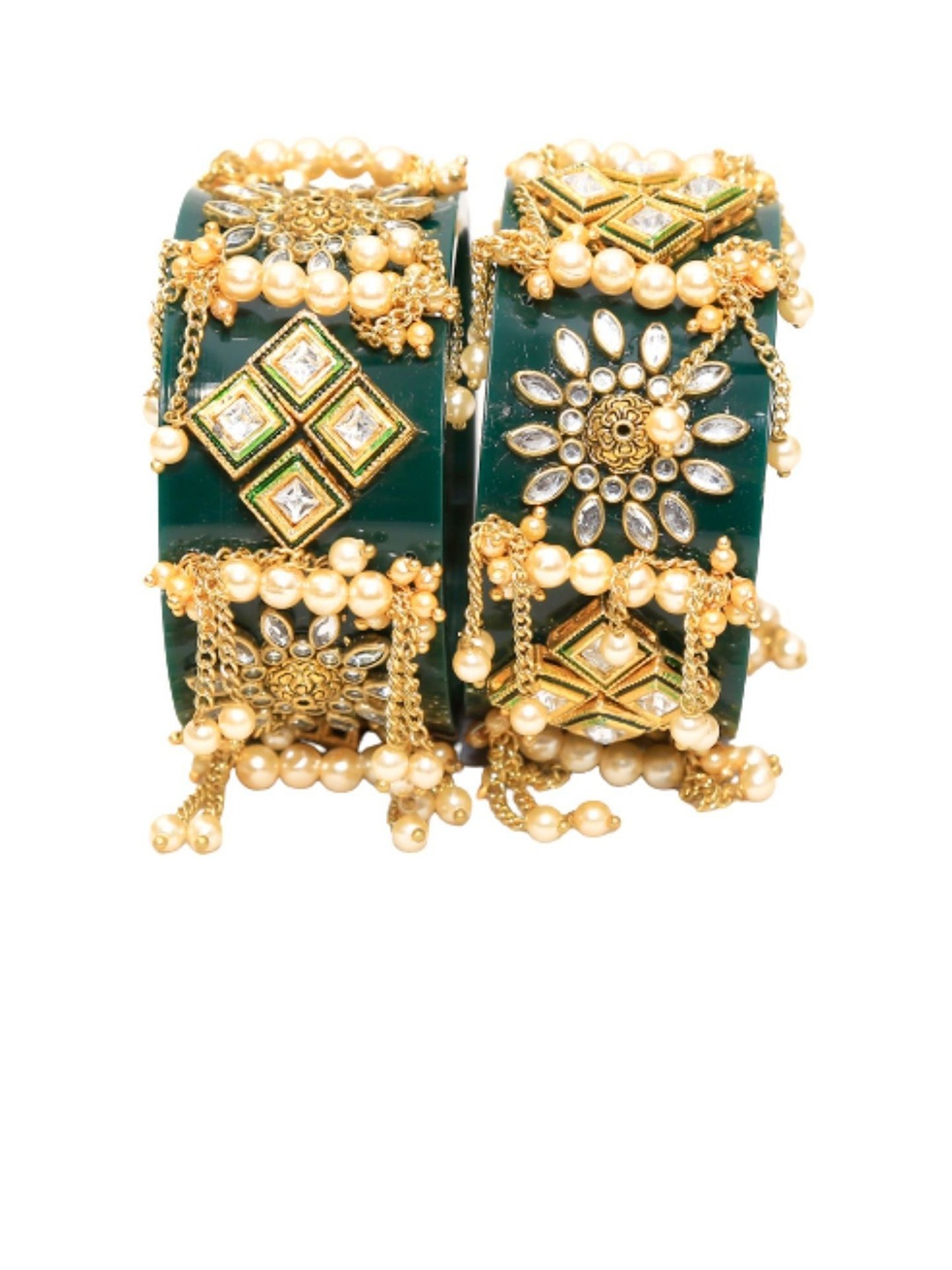 

Align Pack Of 2 Gold-Plated Pearls Beaded Chudas Bangles