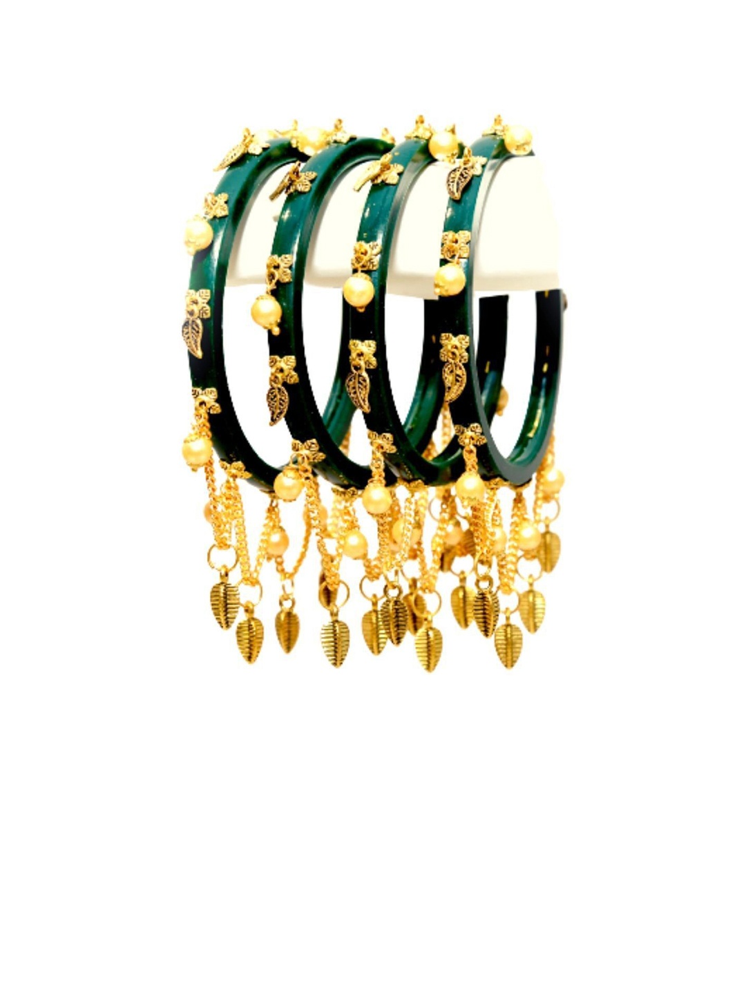 

Align Set Of 4 Gold-Plated Stone Studded & Pearls Beaded Chuda Bangles