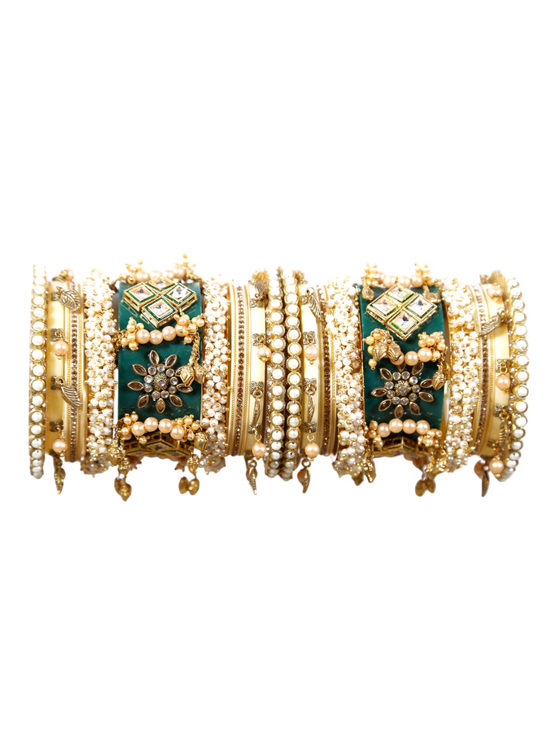 

Align Set Of 2 Gold-Plated Stone-Studded & Beaded Chuda Bangles