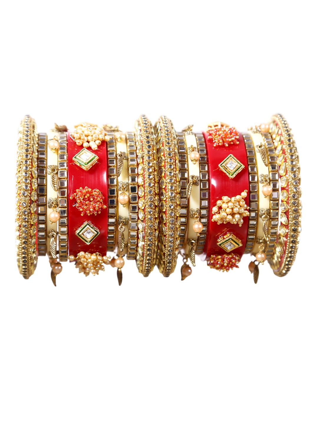 Align Set Of 2 Gold-Plated Stone-Studded & Beaded Chuda Bangles