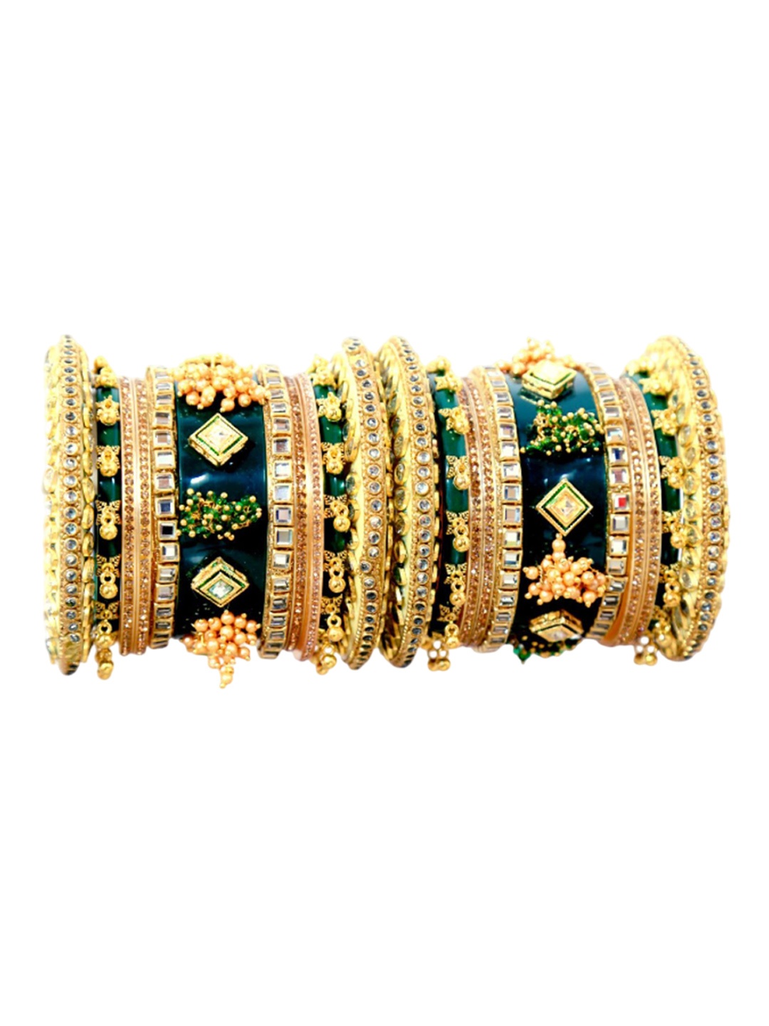 

Align Set Of 2 Gold-Plated Stones Studded & Pearls Beaded Chuda Bangles
