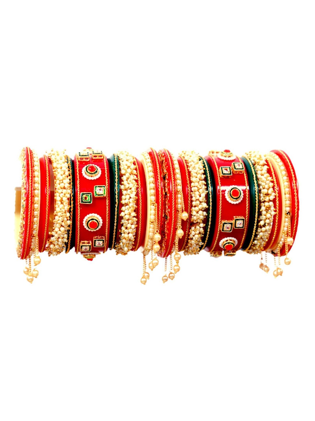 

Align Set Of 2 Gold-Plated Stone Studded & Pearls Beaded Chuda Bangles