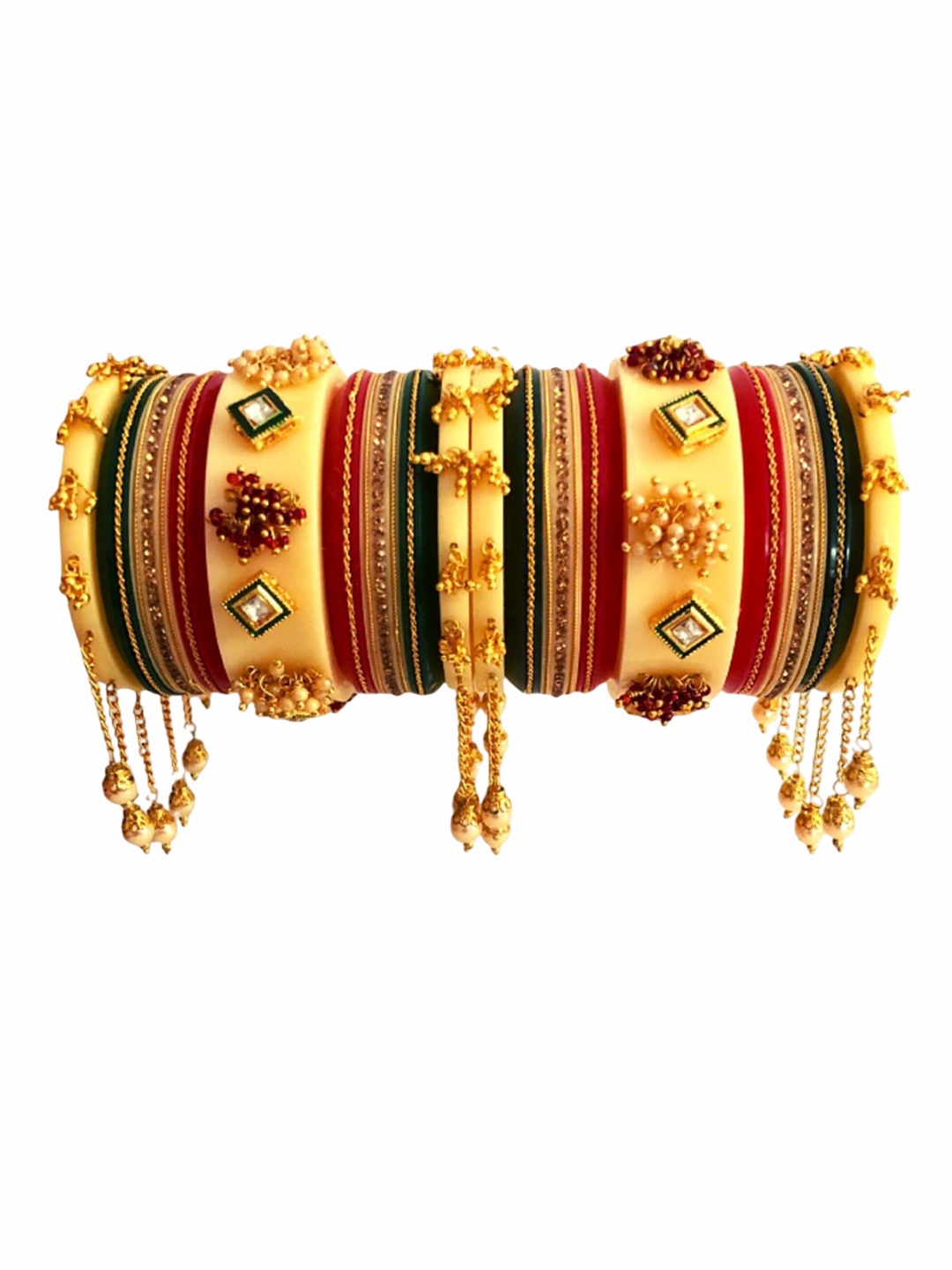 

Align Set Of 2 Gold Plated Stone Studded & Beaded Chuda Bangles