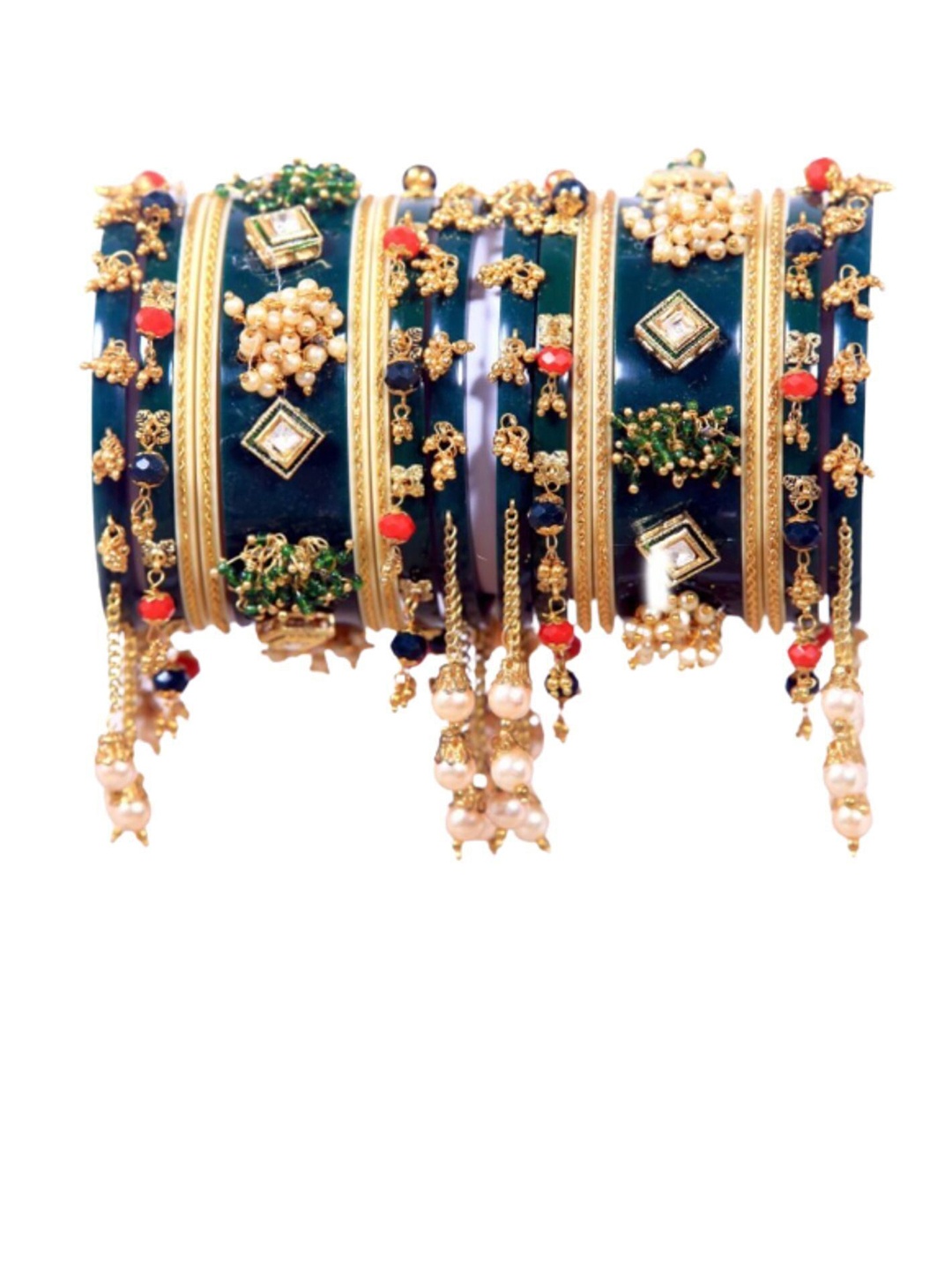 

Align Set Of 2 Artificial Stones and Beads Studded & Beaded Chuda Bangles, Gold
