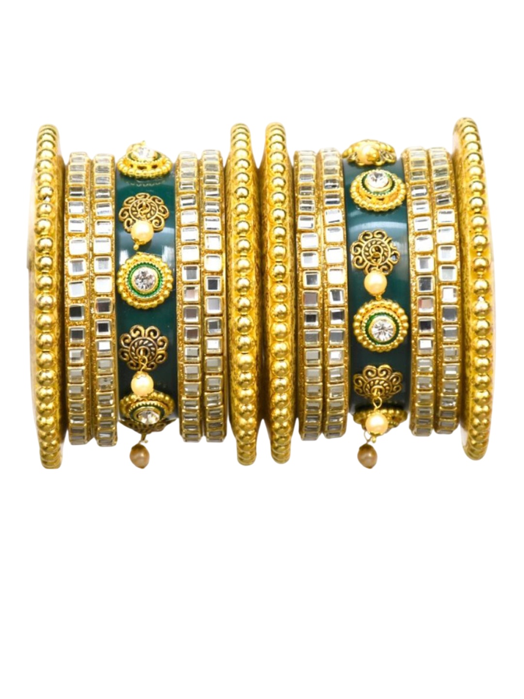 

Align Set Of 2 Gold-Plated AD-Studded & Beaded Chuda Bangles