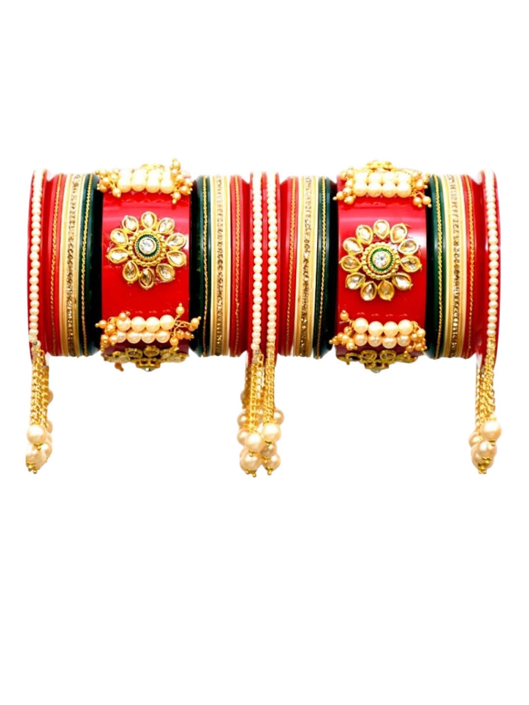 

Align Set Of 2 Gold-Plated Stone-Studded & Beaded Chuda Bangles