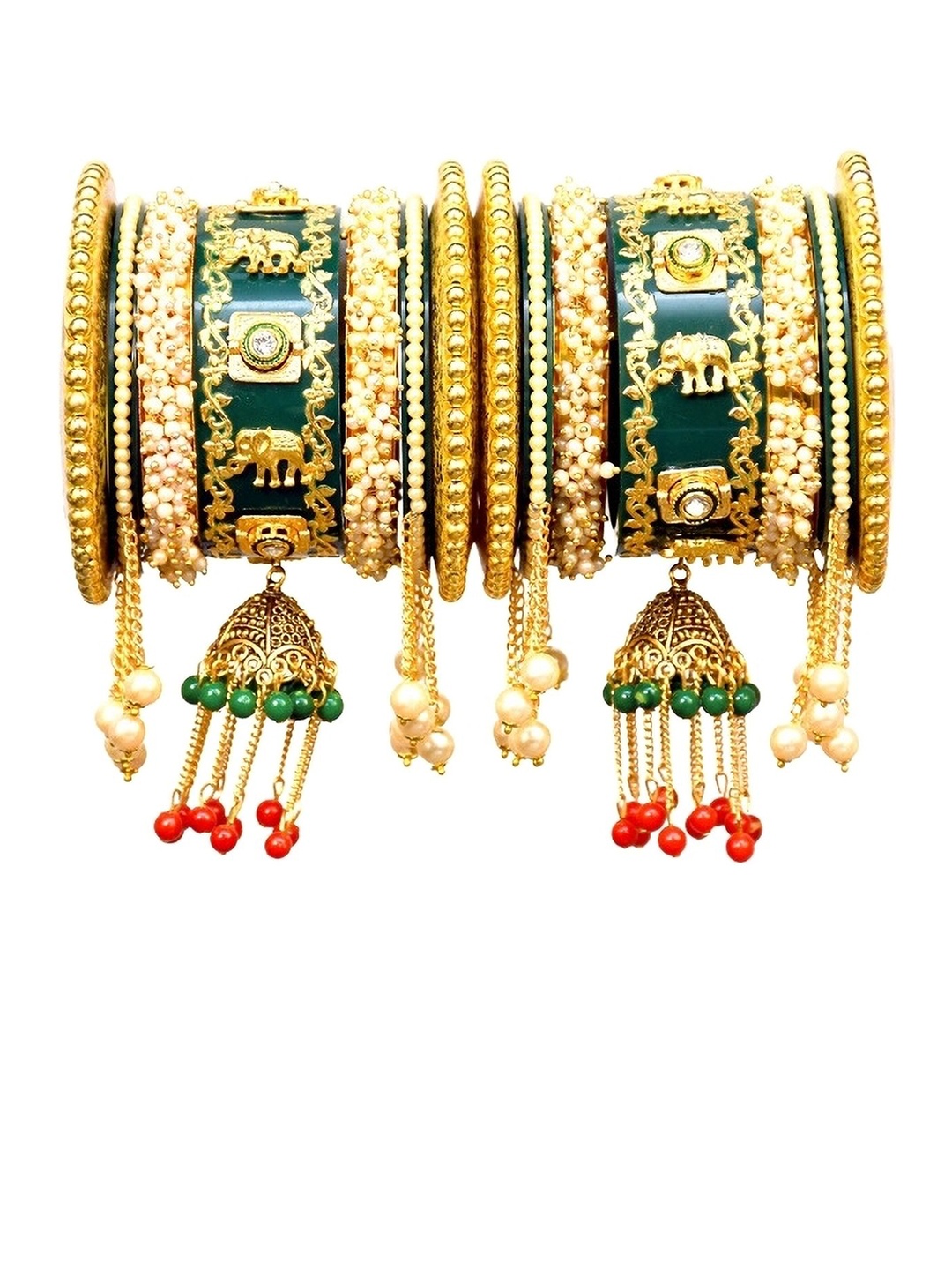 Align Set Of 2 Gold-Plated Stones Studded & Beaded Chuda Bangles