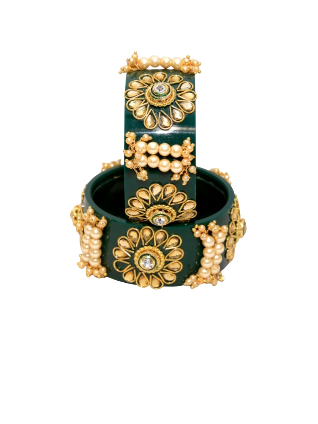 

Align Set Of 2 Gold Plated Stone Studded & Pearls Bangles
