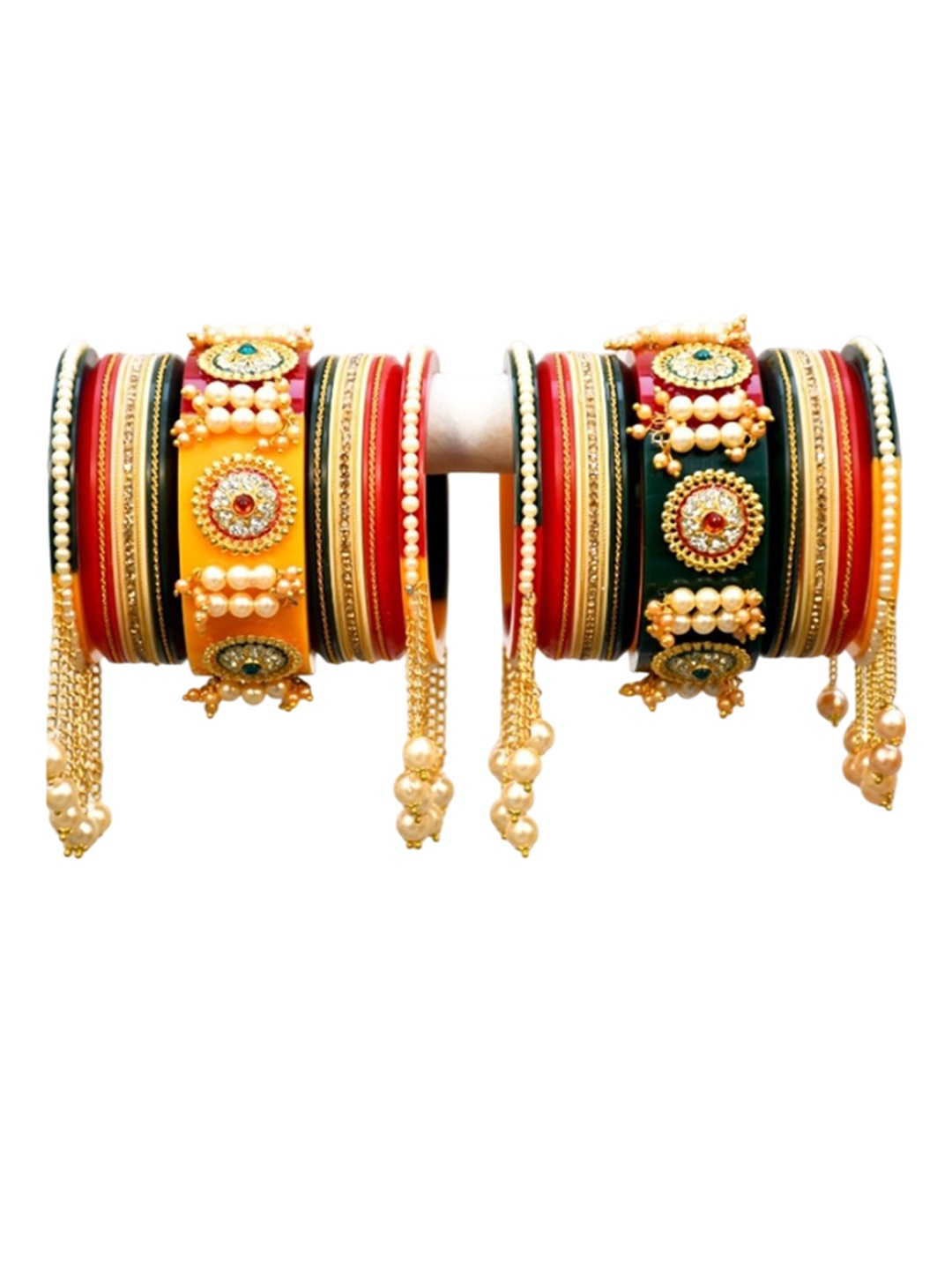

Align Set Of 2 Gold Plated Stone Studded & Beaded Chudas Bangles
