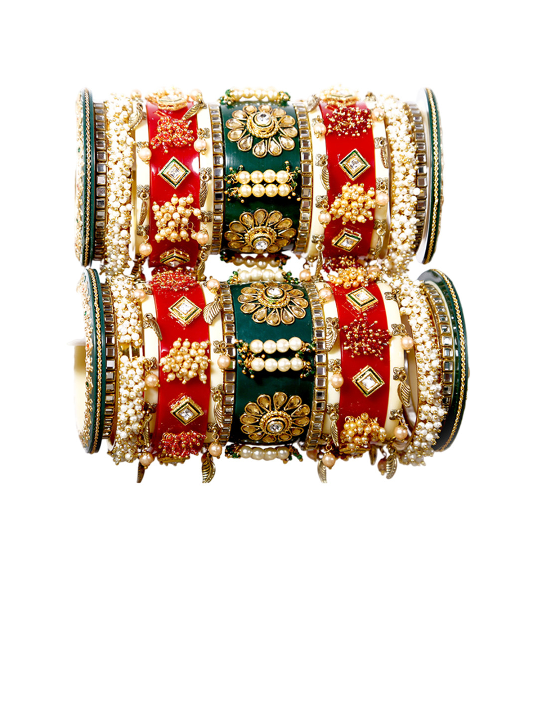 

Align Set Of 2 Gold-Plated Stone Studded & Beaded Pearl Chudas Bangles