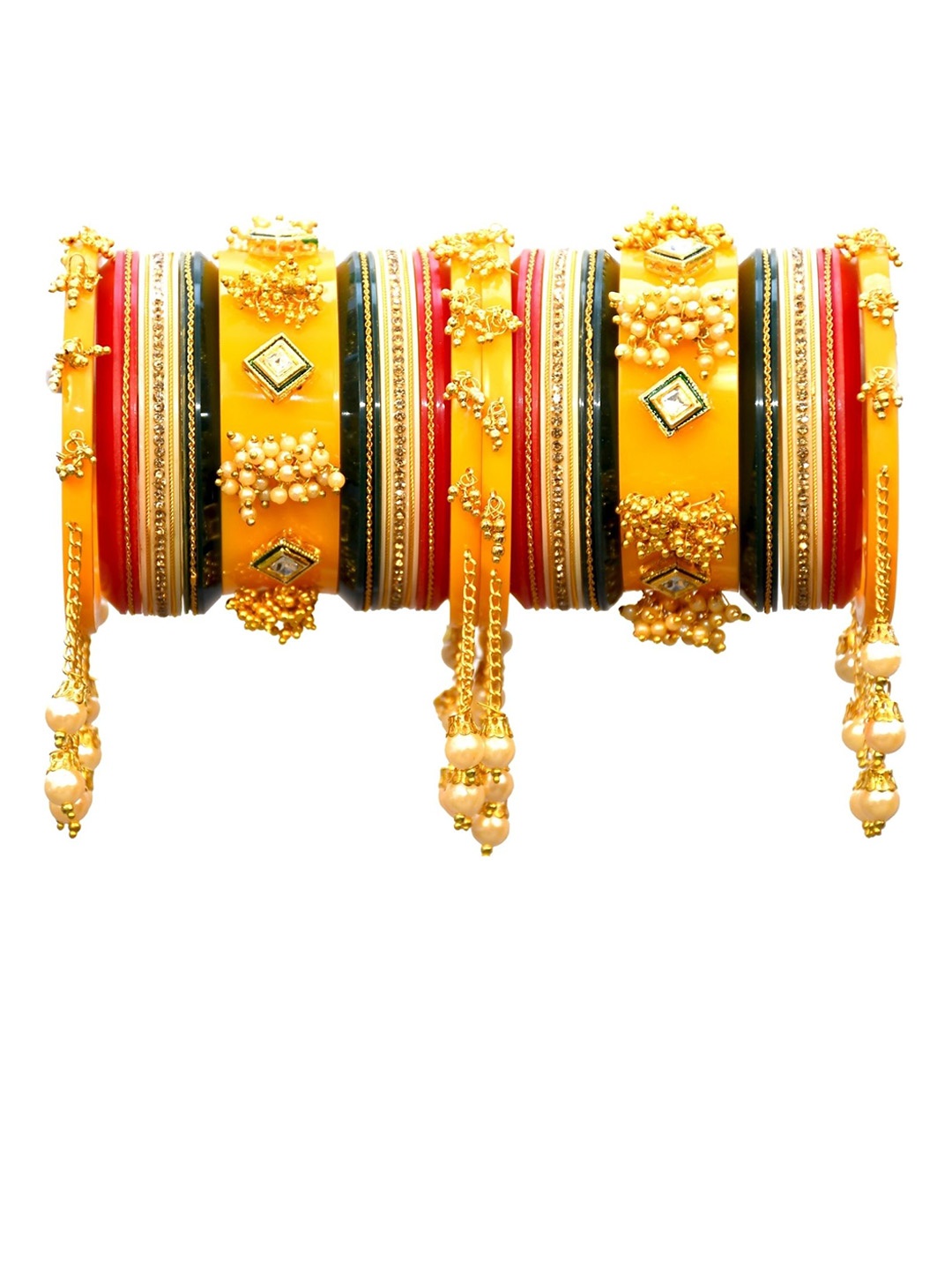 Align Set Of 2 Gold-Plated Stone-Studded & Beaded Chuda Bangles