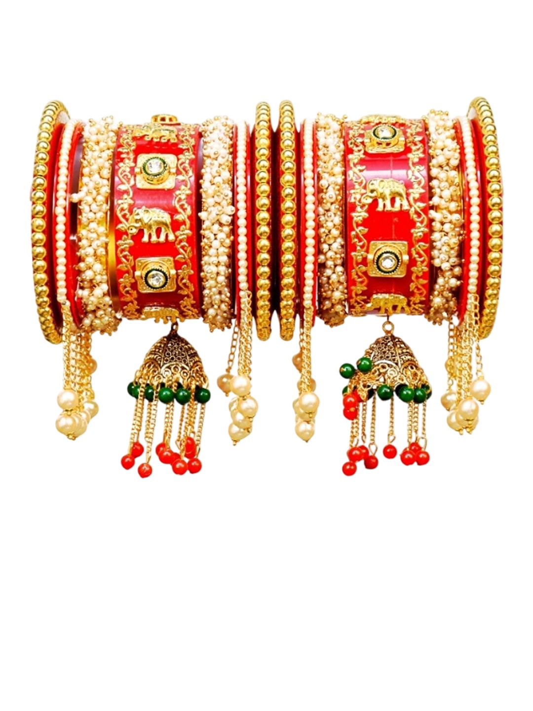 

Align Set Of 2 Gold-Plated Stone-Studded & Beaded Chuda Bangles