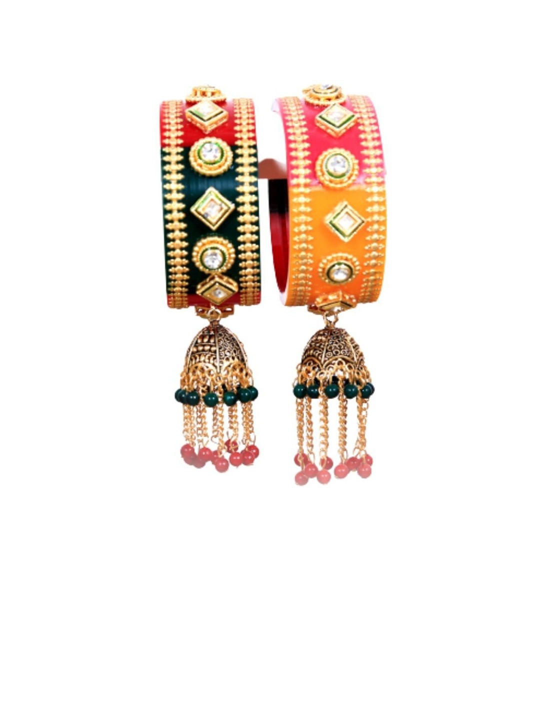 

Align Set Of 2 Gold Plated Stone Studded & Beaded Bangles