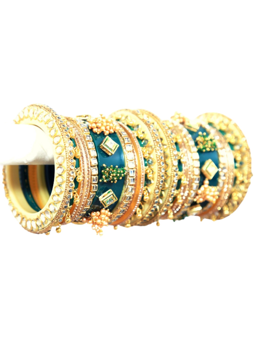 Align Set Of 2 Gold-Plated Stones Studded & Beaded Chuda Bangles