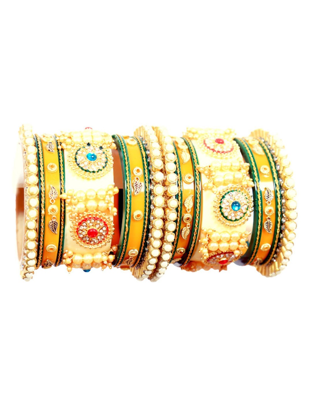 

Align Set Of 2 Gold-Plated Stone-Studded & Beaded Chuda Bangles