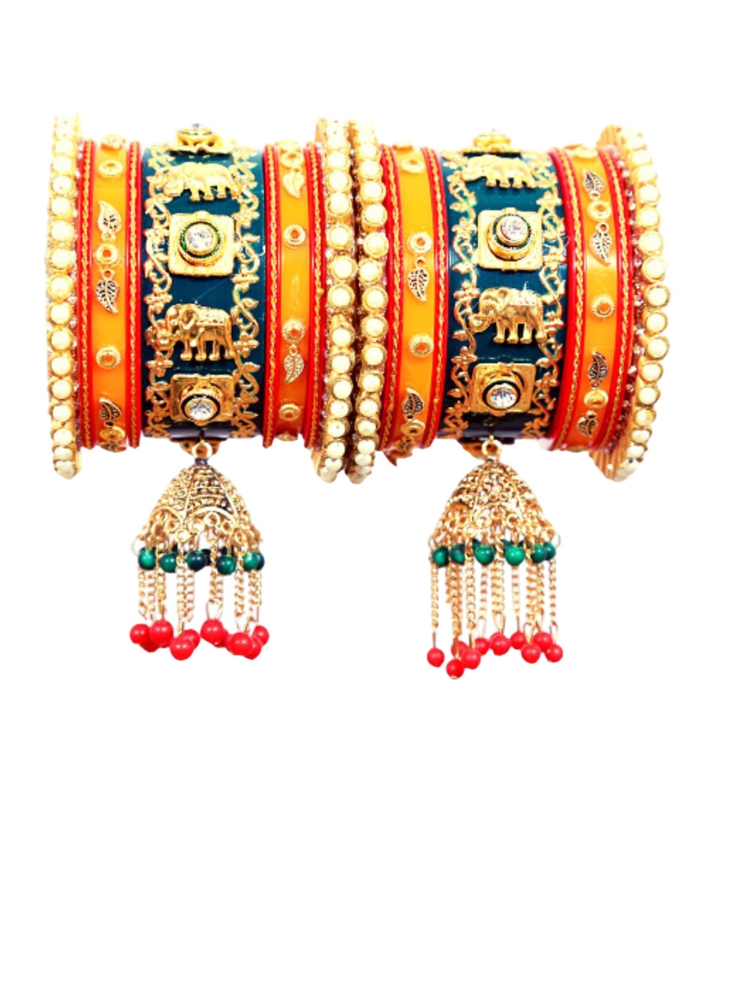 

Align Set Of 2 Gold-Plated Stones Studded & Beaded Chudas Bangles