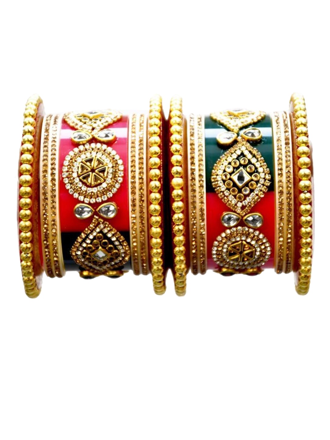 

Align Set Of 2 Gold-Plated AD-Studded & Beaded Chuda Bangles