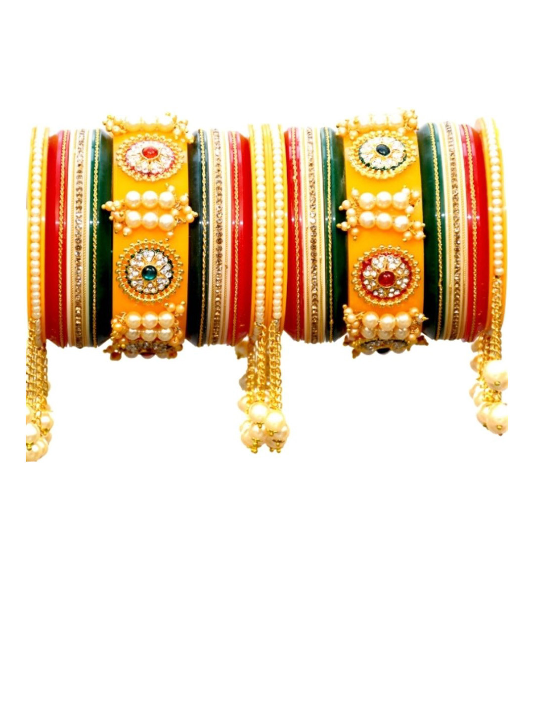 

Align Set Of 2 Gold-Plated Stone-Studded & Beaded Chuda Bangles