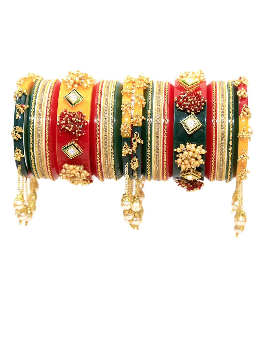 

Align Set Of 2 Gold-Plated Stone Studded & Beaded Chuda Bangles