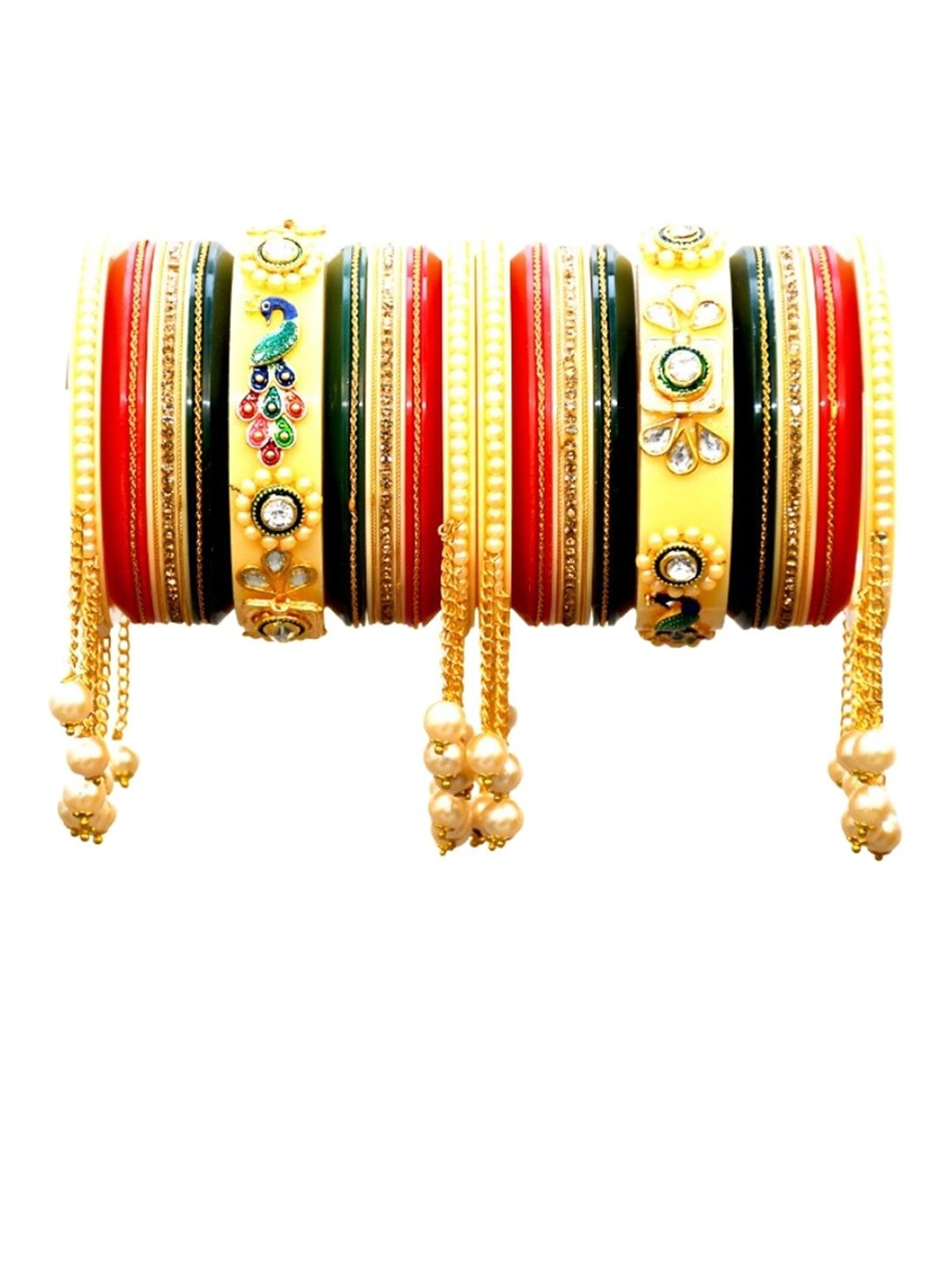 

Align Set Of 2 Gold-Plated Stone Studded & Beaded Chuda Bangles