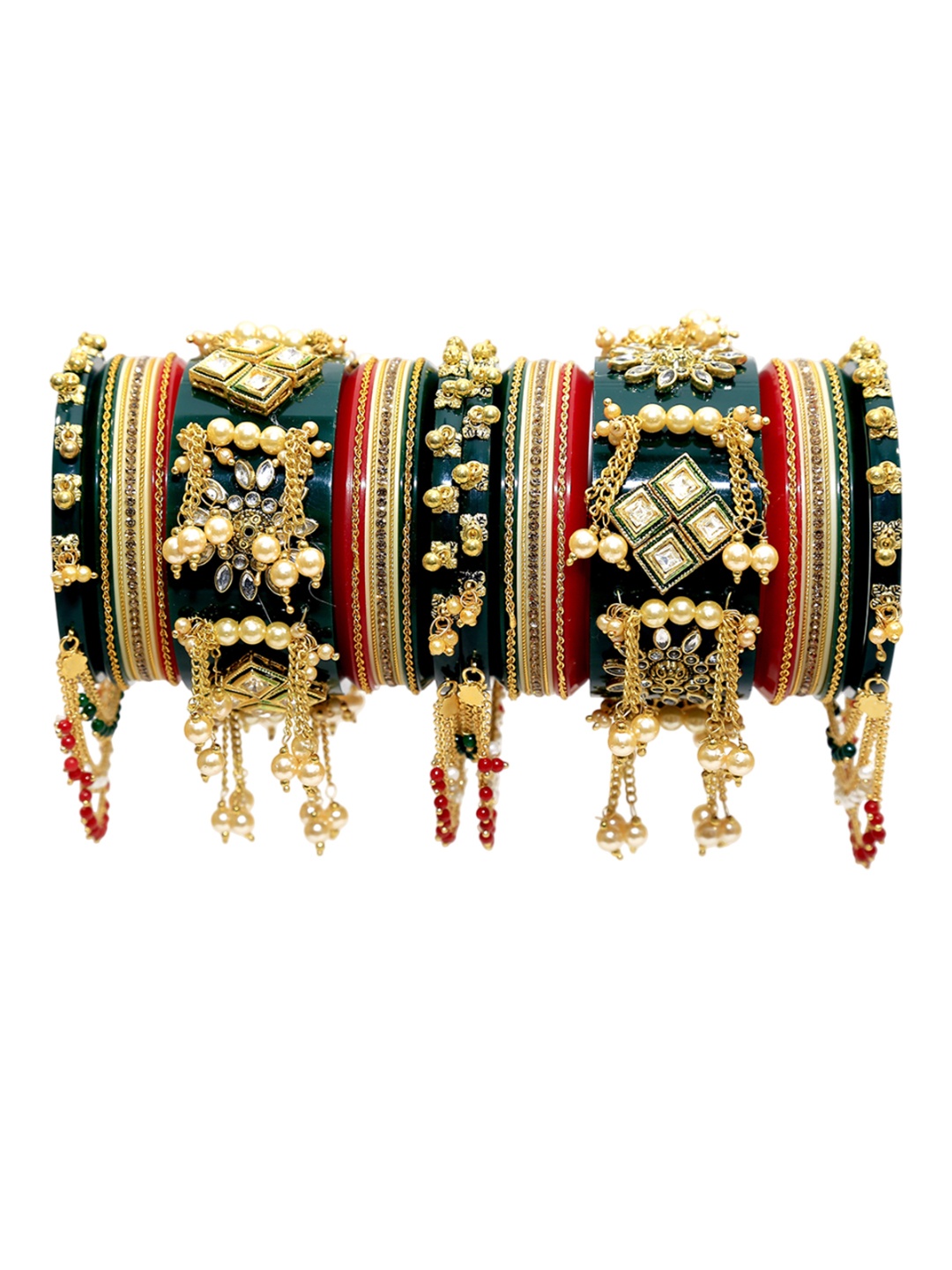 

Align Set Of 2 Gold-Plated Stones Studded & Beaded Chuda Bangles