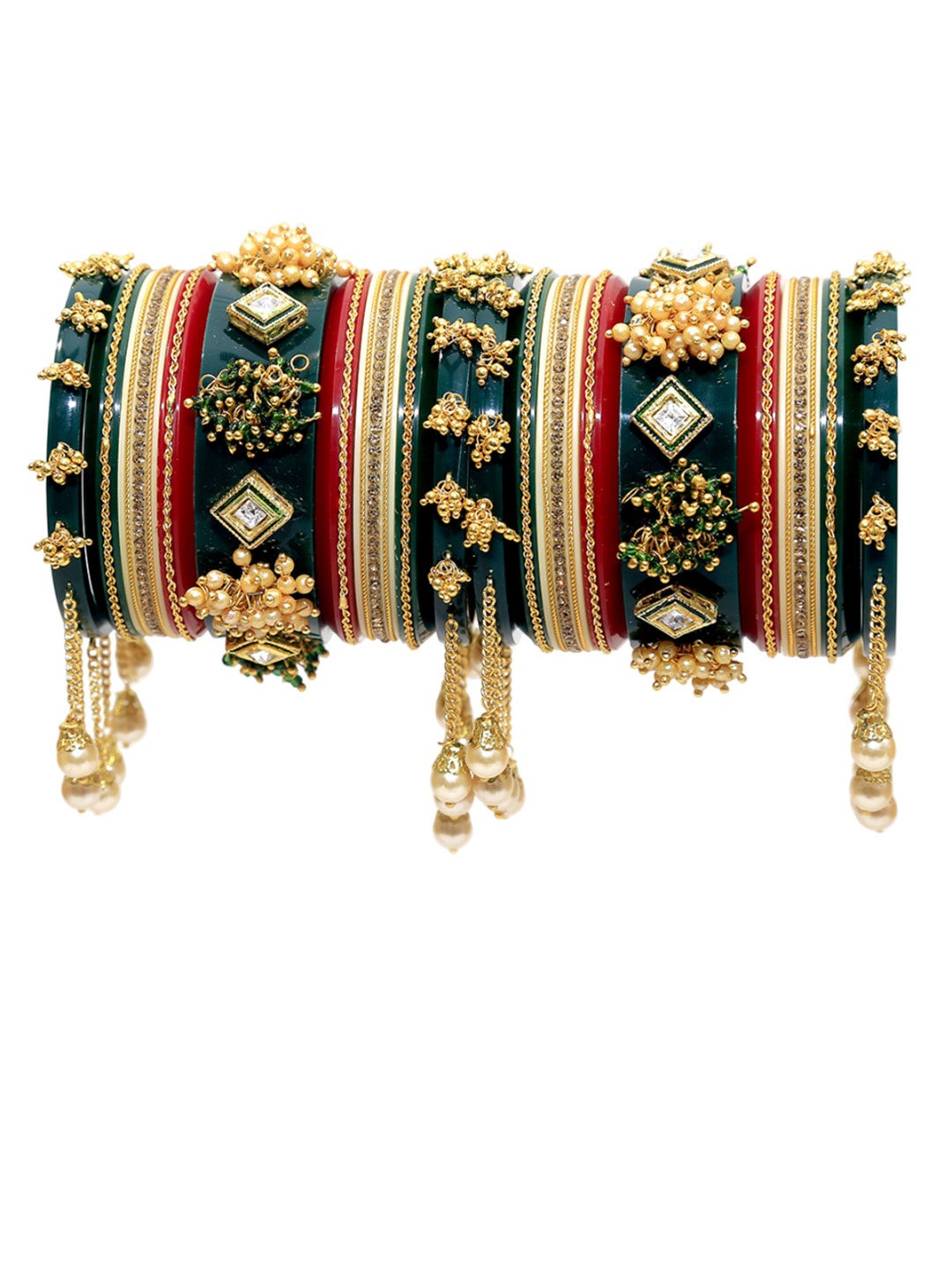 Align Set Of 2 Gold-Plated Stone-Studded & Beaded Chuda Bangles