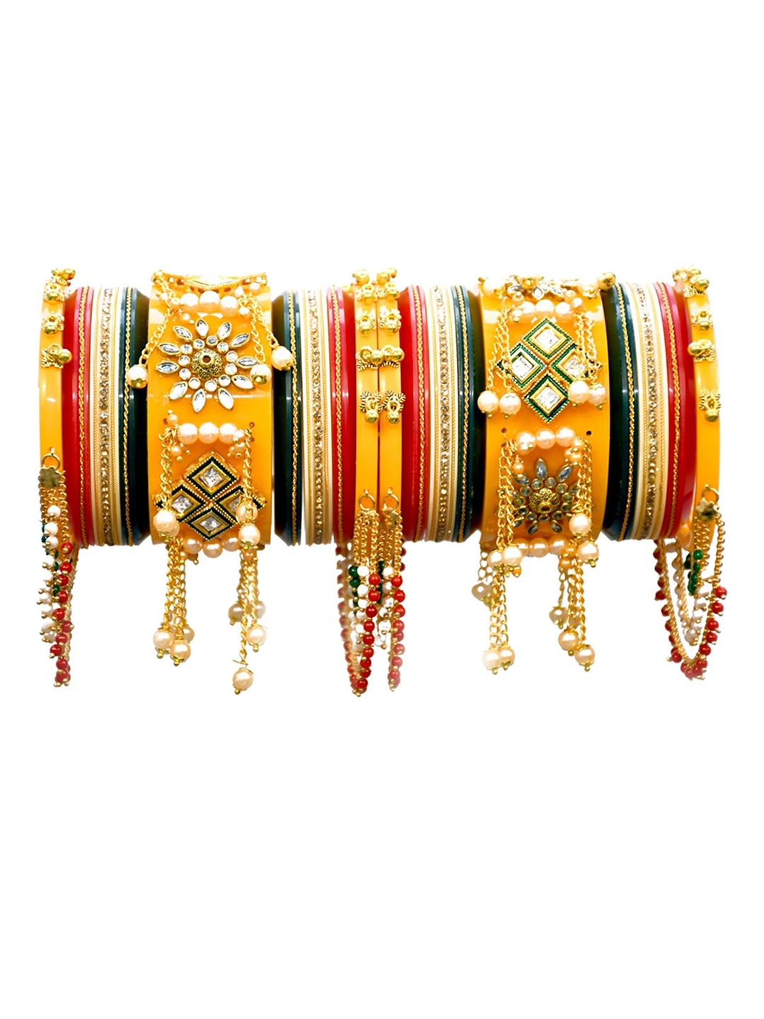 

Align Set Of 2 Gold-Plated Stones Studded & Beaded Chuda Bangles