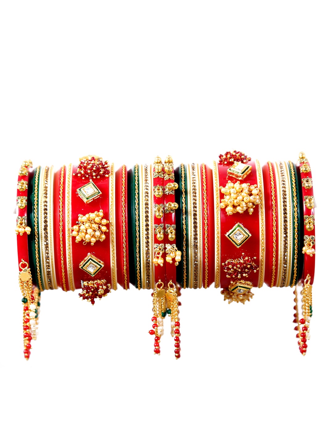 

Align Set Of 2 Gold-Plated Stone-Studded & Pearls Beaded Chuda Bangles