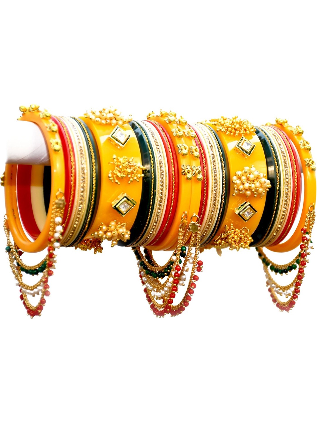 

Align Set Of 2 Gold-Plated Stone-Studded & Beaded Chuda Bangles