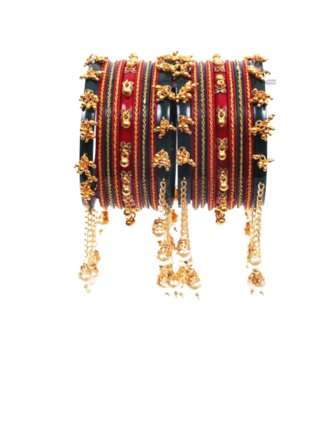 

Align Set Of 2 Gold-Plated Stone-Studded & Beaded Chuda Bangles