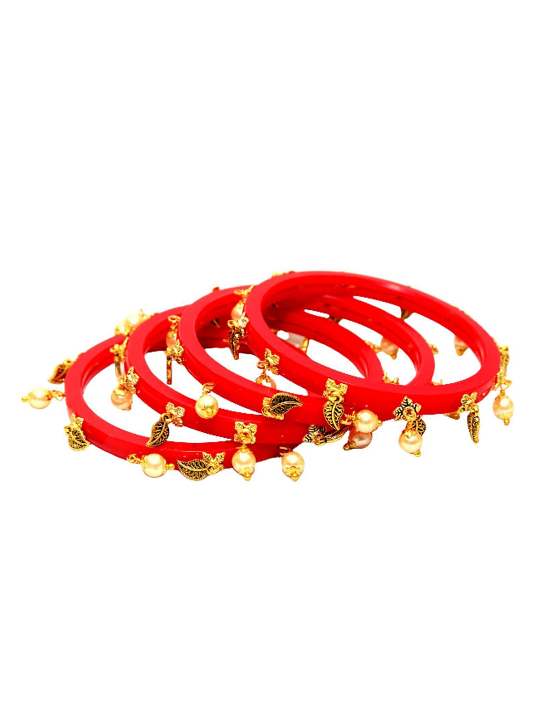 

Align Set Of 4 Gold-Plated Stone Studded & Pearls Beaded Bangles