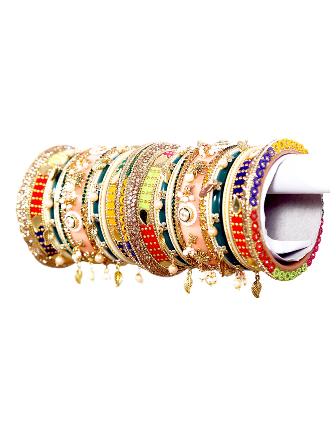 Align Set Of 2 Gold-Plated Pearls Beaded Chuda Bangles