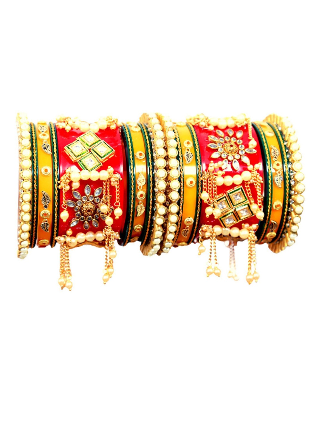 Align Set Of 2 Gold-Plated Pearls Beaded Chuda Bangles