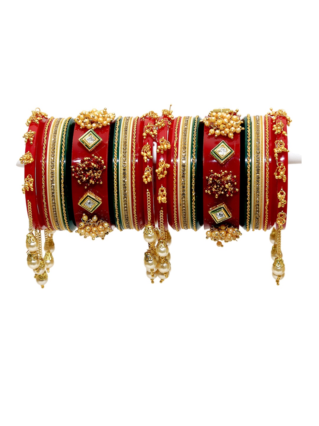 Align Pack Of 2 Gold-Plated Pearls Beaded Chuda Bangles