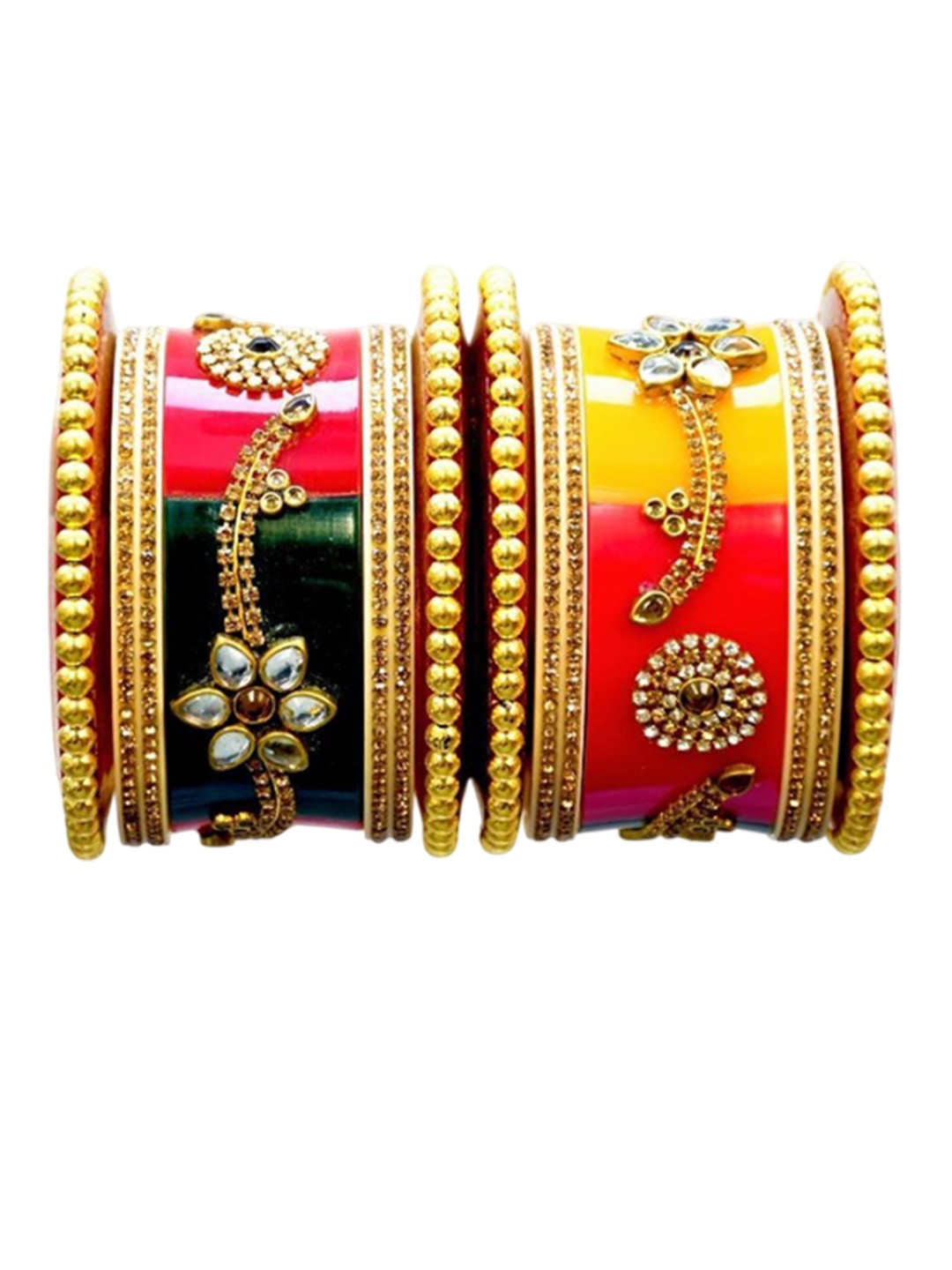Align Set Of 2 Gold Plated American Diamond Studded & Beaded Chuda Bangles