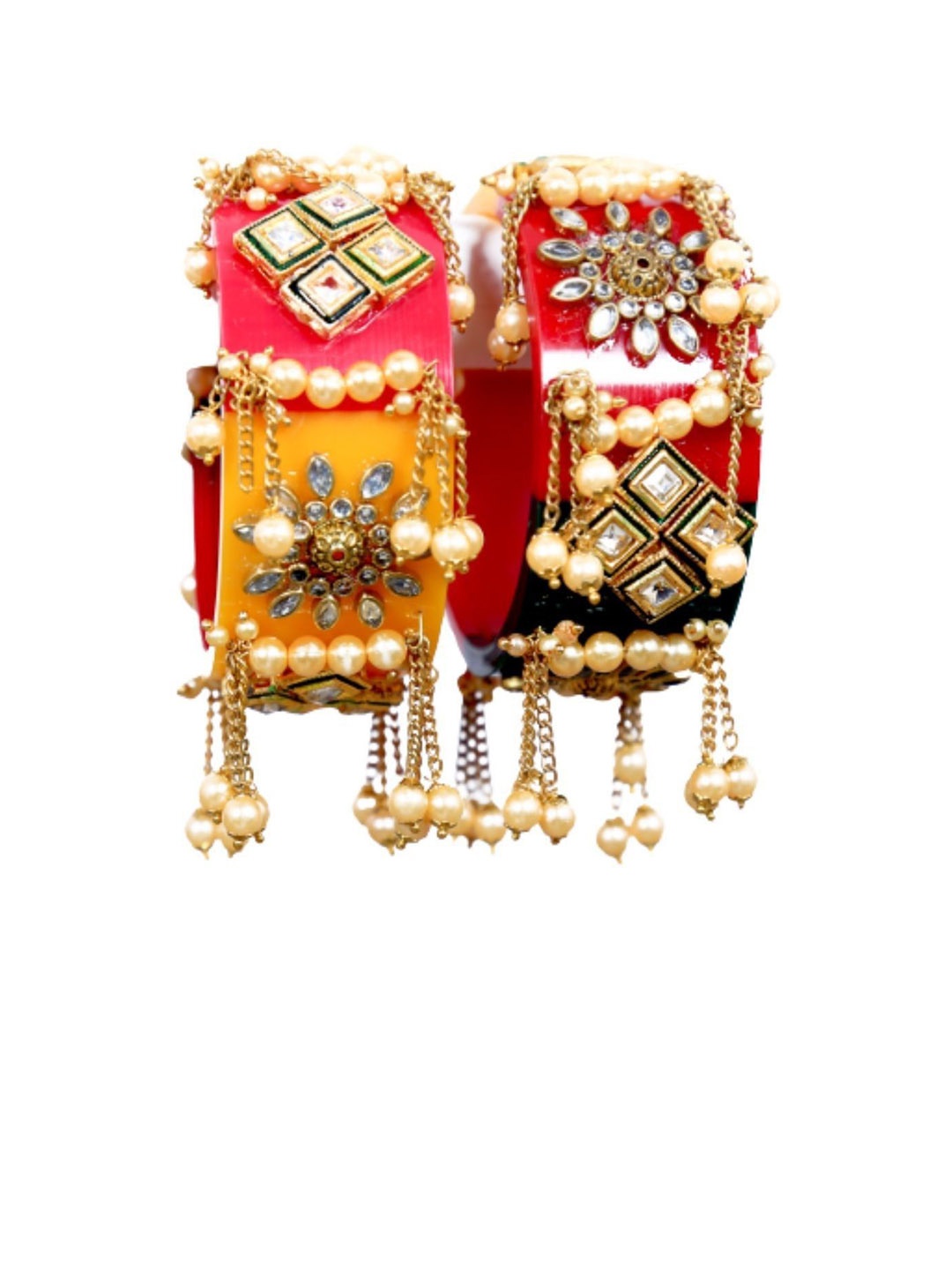 Align Set Of 2 Gold-Plated Stone-Studded & Beaded Bangles