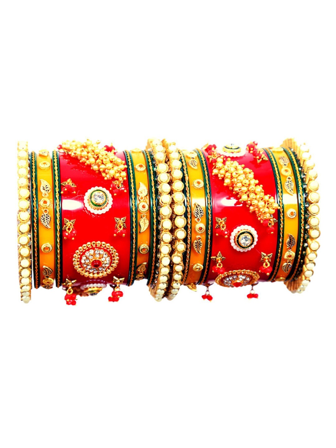 

Align Set Of 2 Gold-Plated Stone-Studded & Beaded Chudas Bangles