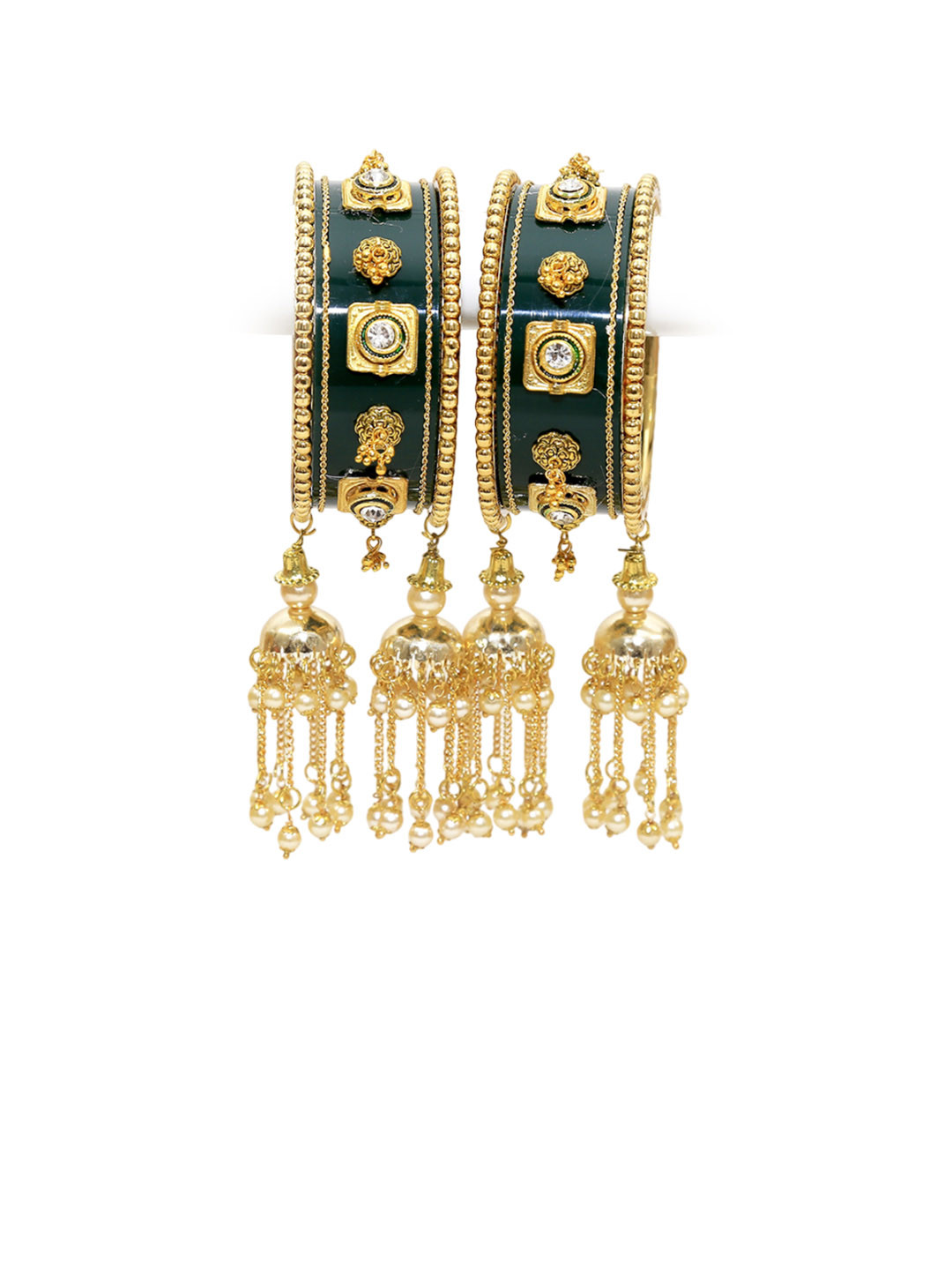 

Align Set Of 2 Gold Plated Stones Studded & Pearl Beaded Bangles