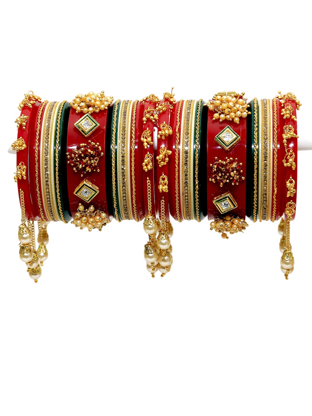 

Align Set Of 2 Gold-Plated Stone-Studded & Beaded Chudas Bangles