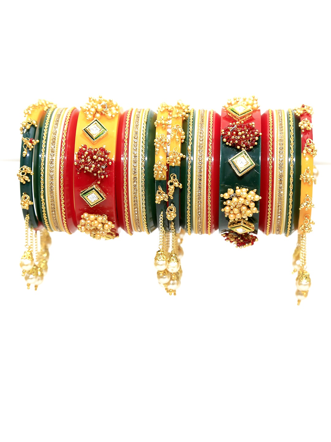 

Align Set Of 2 Gold-Plated Stones Studded & Beaded Chuda Bangles